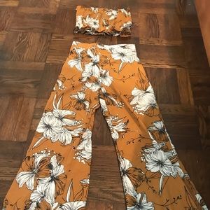 Two piece bohemian ruched  tube top and pant